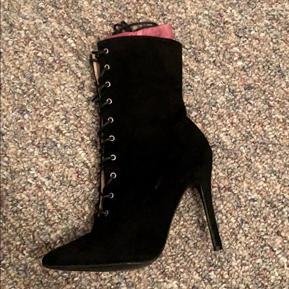 Black lace up booties with side zipper size: 8.5